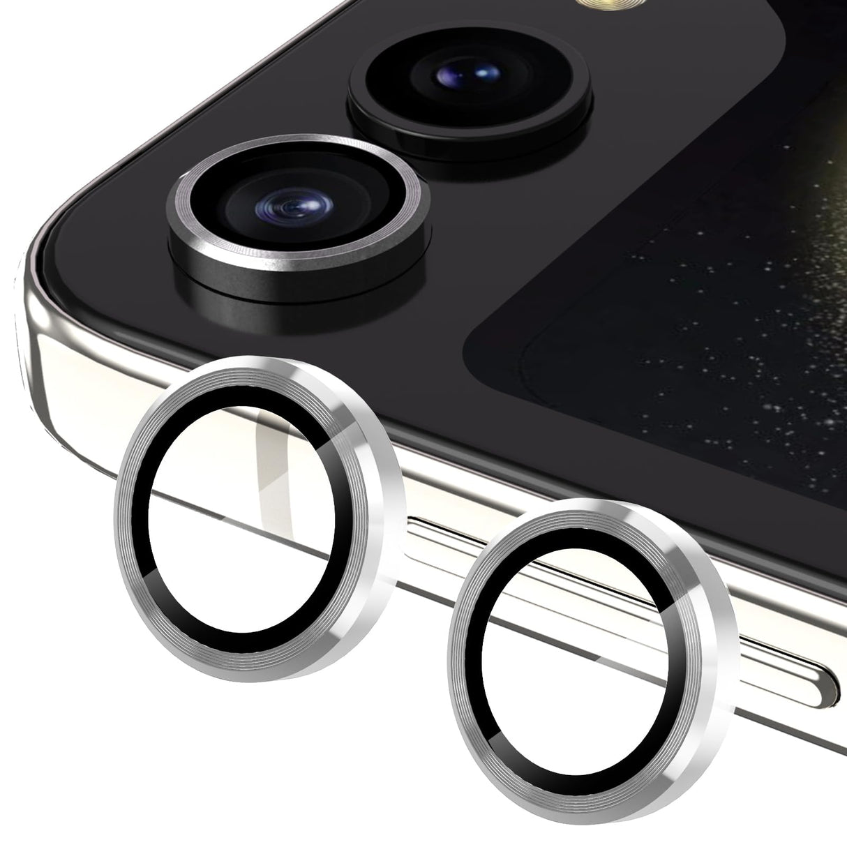 واقي شاشة عدسة الكاميرا YWXTW لهاتف Samsung Galaxy Z Flip 4، غطاء كاميرا فردي من الزجاج المقوى المعدني المضاد للخدش لهاتف Galaxy Z Flip 4 5G، عبوة واحدة (فضي)