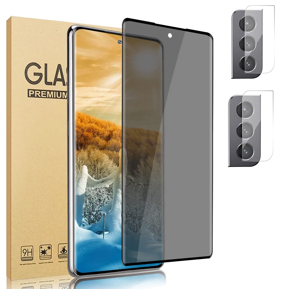 AFSKU [1+2 Pack] Galaxy S21 Plus Screen Protector [Privacy][Camera Lens Protector] [9H Hardness][Easy Installation][Bubble Free] Tempered Glass Screen Protector for Samsung Galaxy S21 Plus