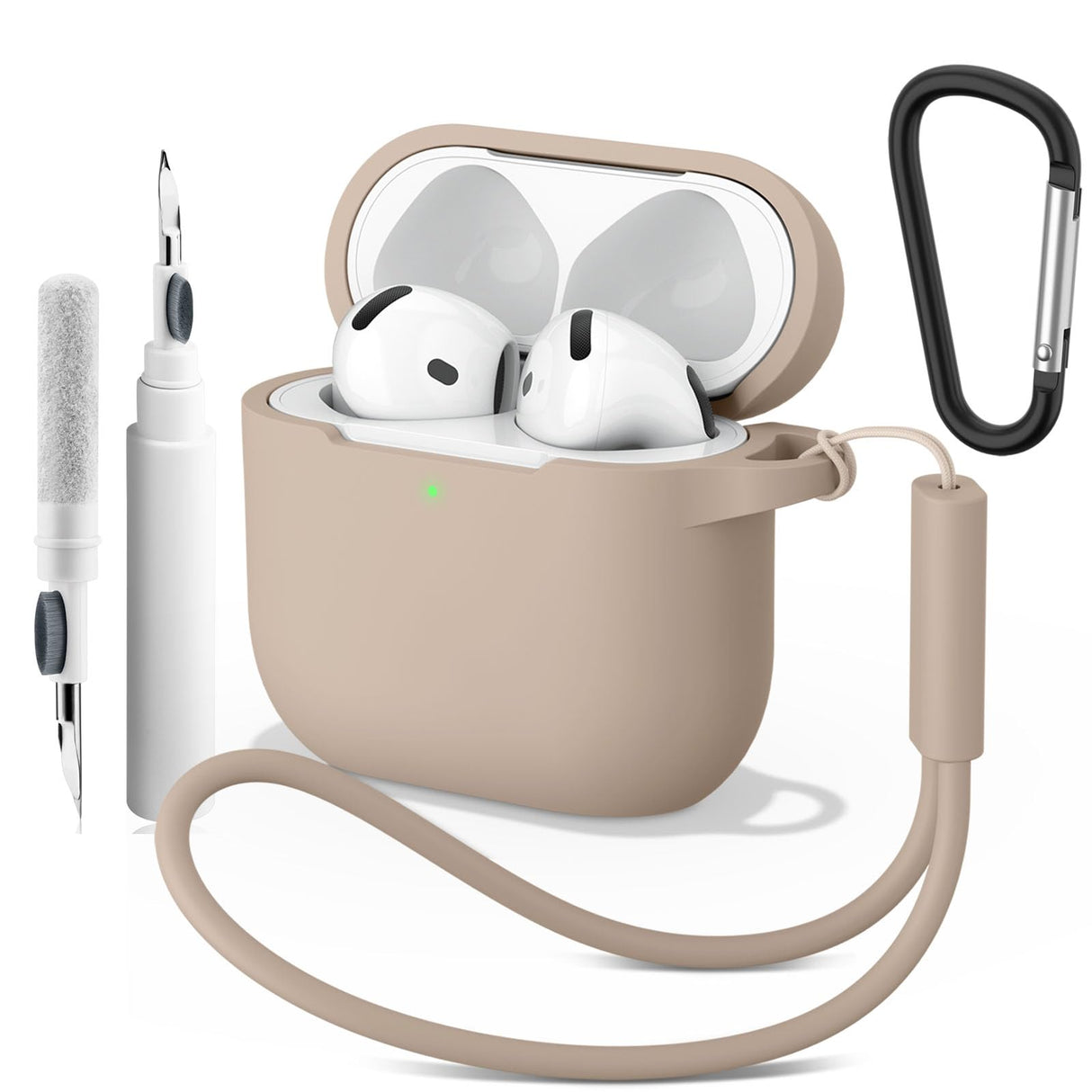 غطاء حافظة AirPods 4/ Airpods الجيل الرابع (2024)، غطاء حماية مقاوم للصدمات من السيليكون AirPods 4 مع مجموعة تنظيف 3 في 1 لعلبة AirPods الجيل الرابع (شاي الحليب)
