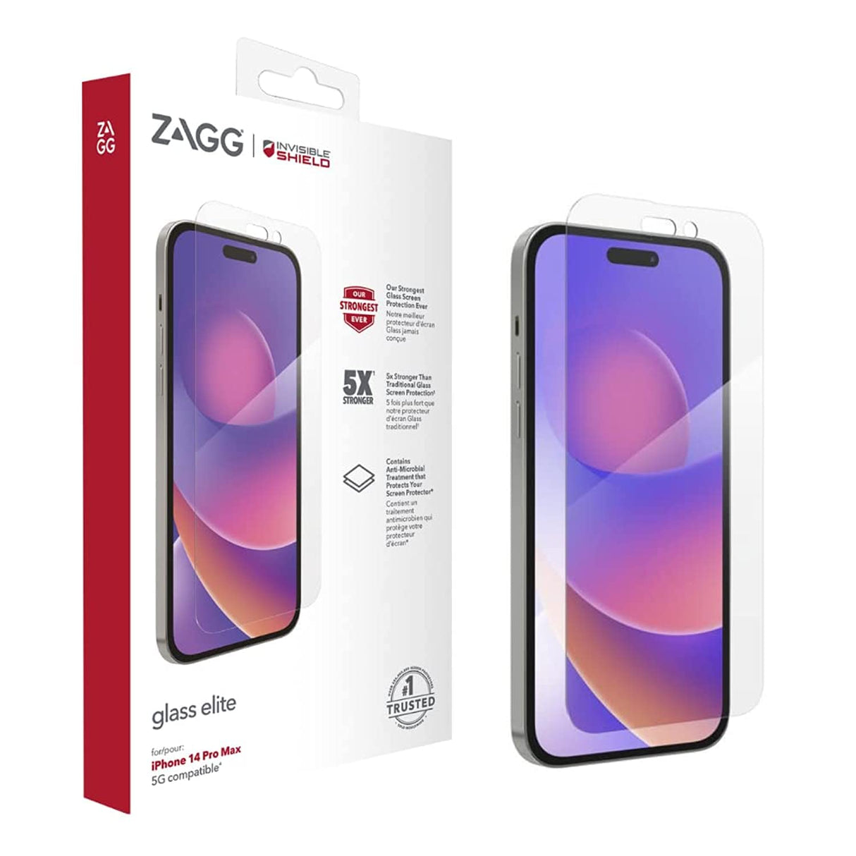 واقي شاشة ZAGG InvisibleShield Glass Elite لهاتف iPhone 14 Pro Max (6.7 بوصة) - واقي شاشة من الزجاج المقوى، مقاوم للخدش، مقاوم للتلطخ، شفاف للغاية، سهل الاستخدام، مناسب للحافظة