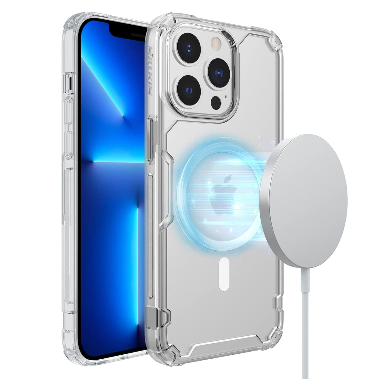 جراب AWH Crystal Clear مصمم لهاتف iPhone 13 Pro Max المغناطيسي متوافق مع MagSafe، جراب مقاوم للصدمات بدرجة عسكرية، [غير مصفر، دائرة مغناطيسية مدمجة] - شفاف