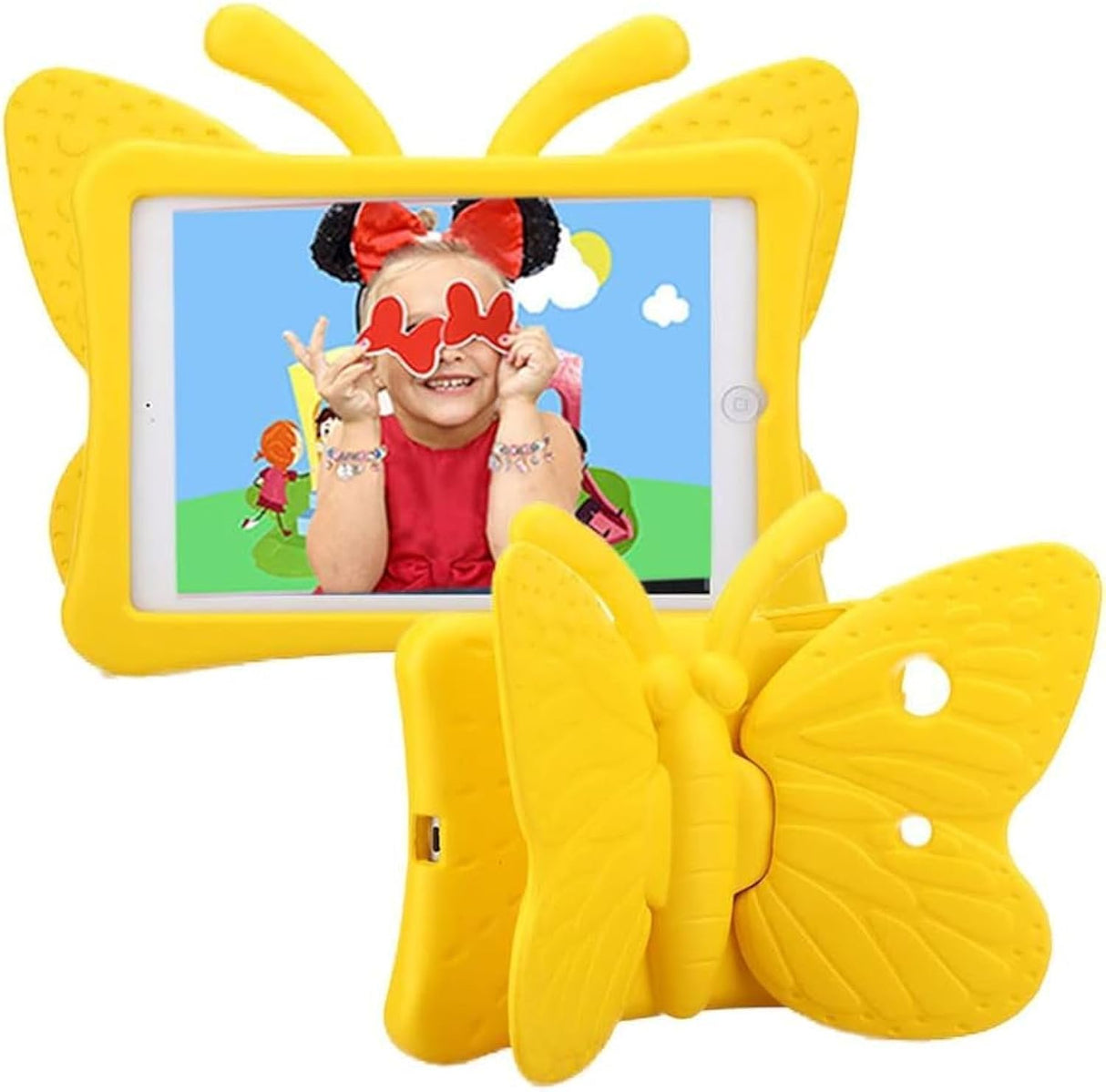 AWH iPad Mini Case for Kids - Light Weight Cute Butterfly Design Shockproof Drop-Proof Soft EVA Foam Protective Tablet Case Cover for Apple iPad Mini 1/2/3/4 (Yellow)