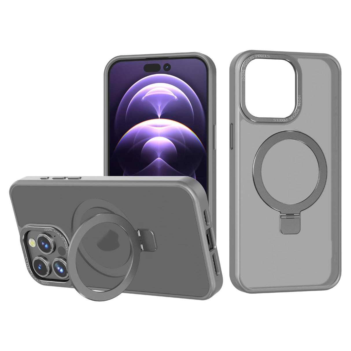 2NSPDRGNI جراب مغناطيسي متوافق مع iPhone 12 Pro Max، غطاء هاتف شفاف غير لامع غير قابل للانزلاق واقٍ من الصدمات مع حامل، رمادي