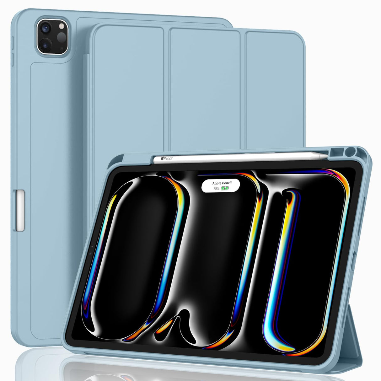 ZryXal New iPad Pro 13 Inch Case M4 (2024 Model, 7th Generation) with Pencil Holder, Smart iPad Case [Support Pencil Pro and Pencil (USB-C)], Support Touch ID and Auto Wake/Sleep (Light Blue)