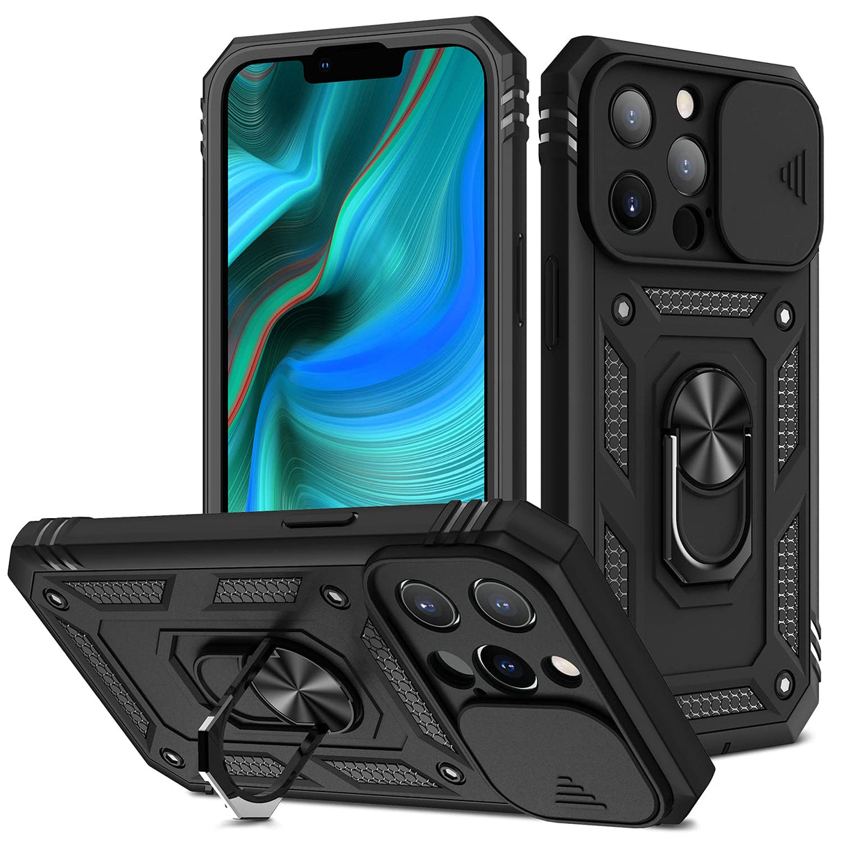 Tiwinxing Compatible with iPhone 13 Pro Max Shockproof Anti-Scratch Case with Camera Cover for iPhone 13 Pro Max Protection Case (Black, iPhone 13 Pro Max)