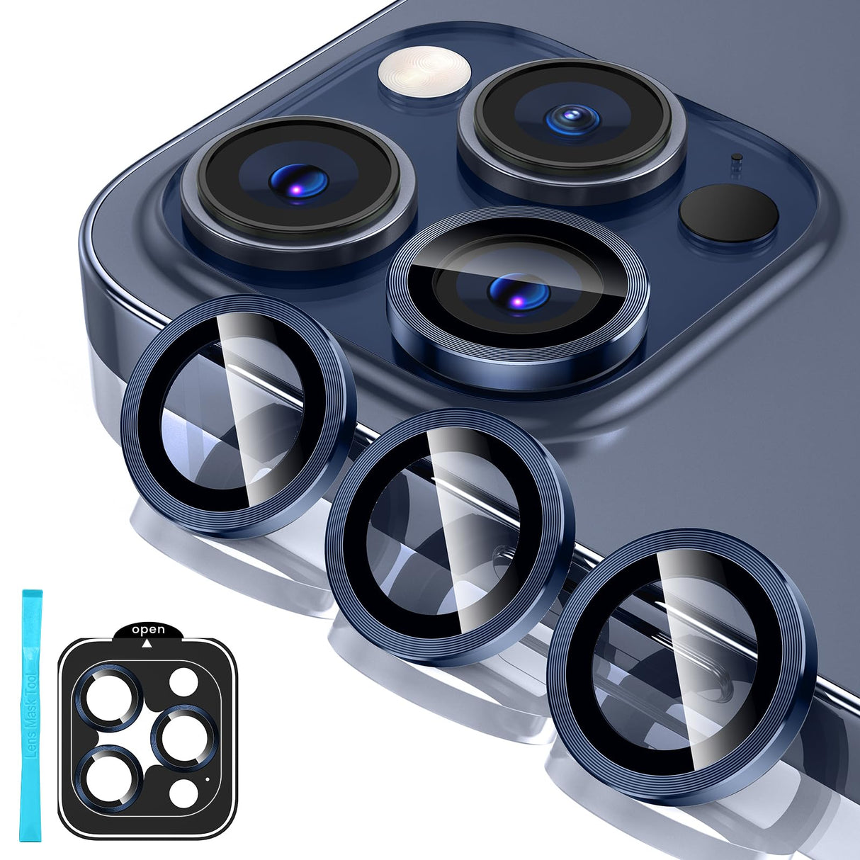 واقي عدسة الكاميرا من Tensea لهاتف iPhone 14 Pro/iPhone 14 Pro Max، غطاء كاميرا من الزجاج المقوى 9H، واقي شاشة بحلقة معدنية فردية لهاتف iPhone 14Pro مقاس 6.1 بوصة وiPhone 14 ProMax مقاس 6.7 بوصة