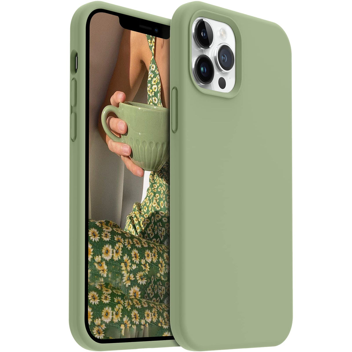 AOTESIER Compatible with iPhone 12 Pro Max Phone Case, Liquid Silicone Case with [Soft Anti-Scratch Microfiber Lining] Drop Protection Case for iPhone 12 ProMax 6.7 inch Slim Thin Cover, Tea Green