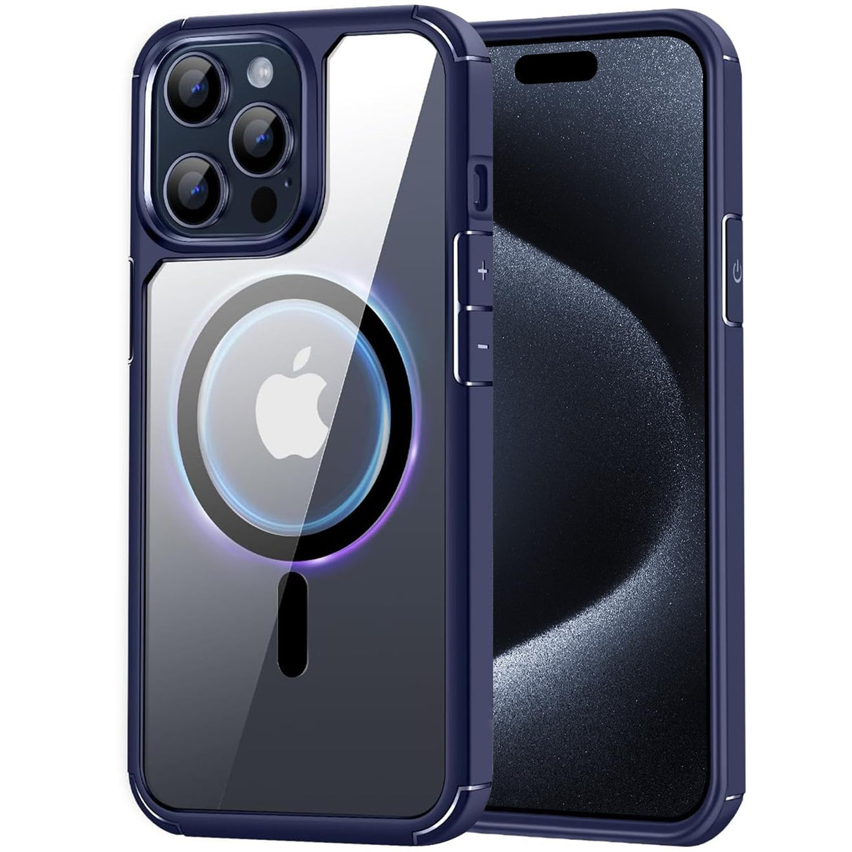 جراب YoYoTech مصمم لهاتف iPhone 15 Pro المغناطيسي المتوافق مع Magsafe Defender Military مقاوم للصدمات، جراب خلفي صلب، غطاء خلفي كريستالي رفيع للغاية مضاد للخدش - أزرق تيتانيوم