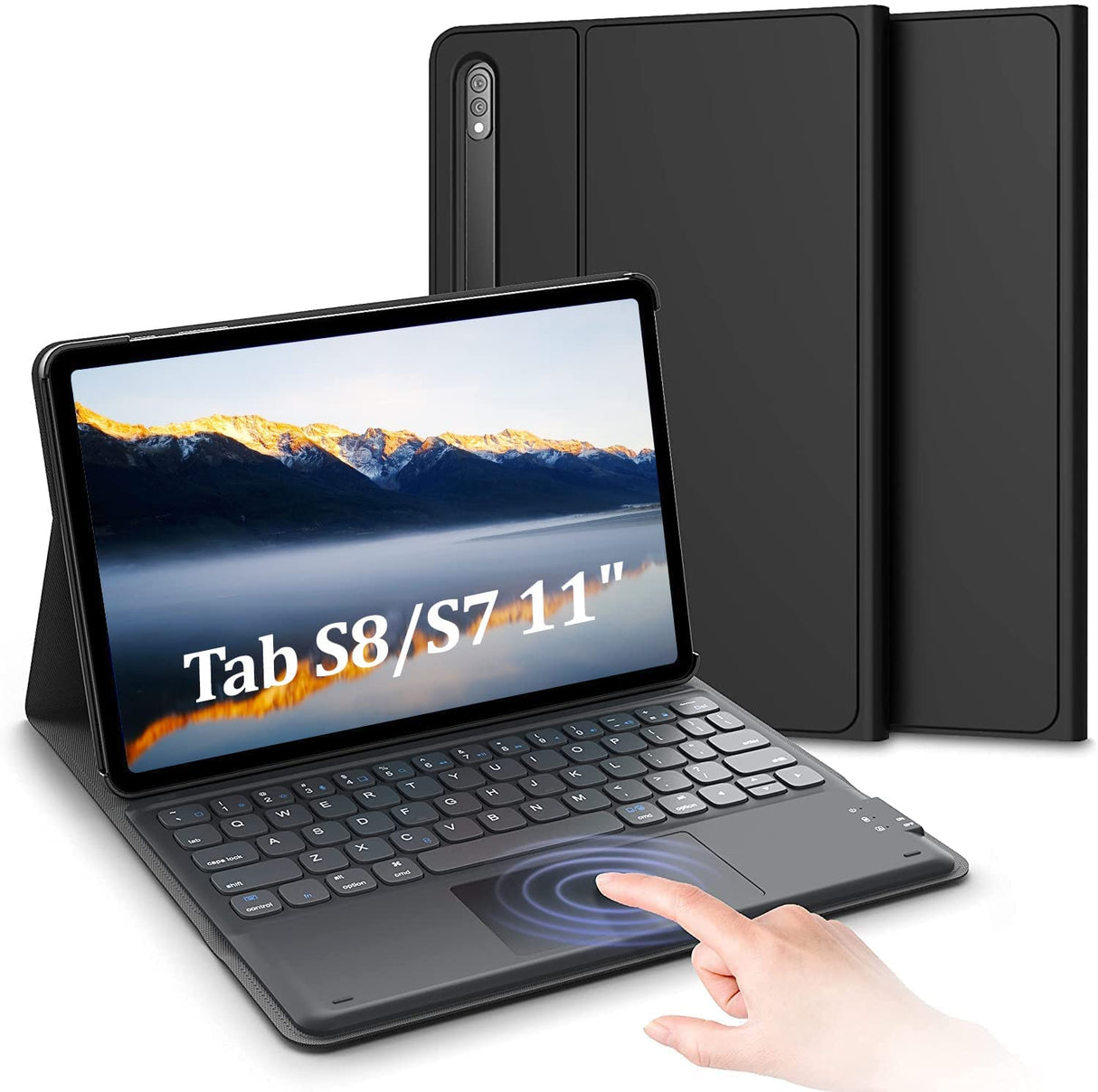 حافظة لوحة مفاتيح AWH لجهاز Galaxy Tab S8، لوحة لمس مع فتحة قلم S، لجهاز Samsung Galaxy Tab S8 / S7 مقاس 11 بوصة، لوحة مفاتيح BT قابلة لإعادة الشحن والفصل، غطاء نحيف من البولي يوريثان، أسود.