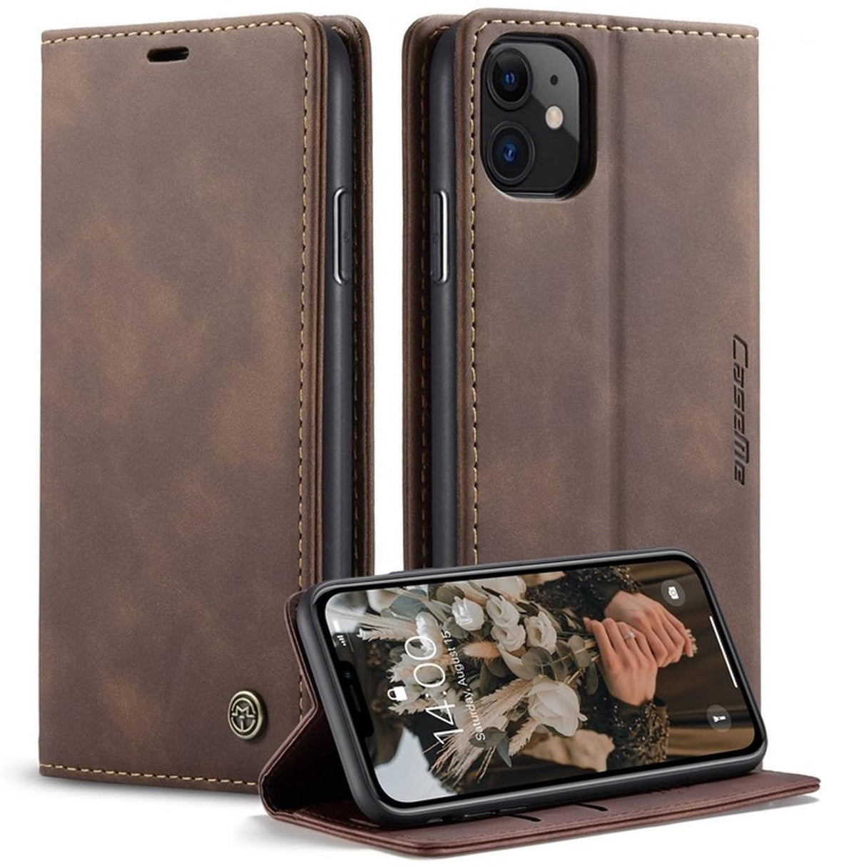 جراب محفظة جلدي قابل للطي من UniqCase قابل للامتصاص تلقائيًا لهاتف iPhone 11 مقاس 6.1 بوصة (2019) - لون القهوة