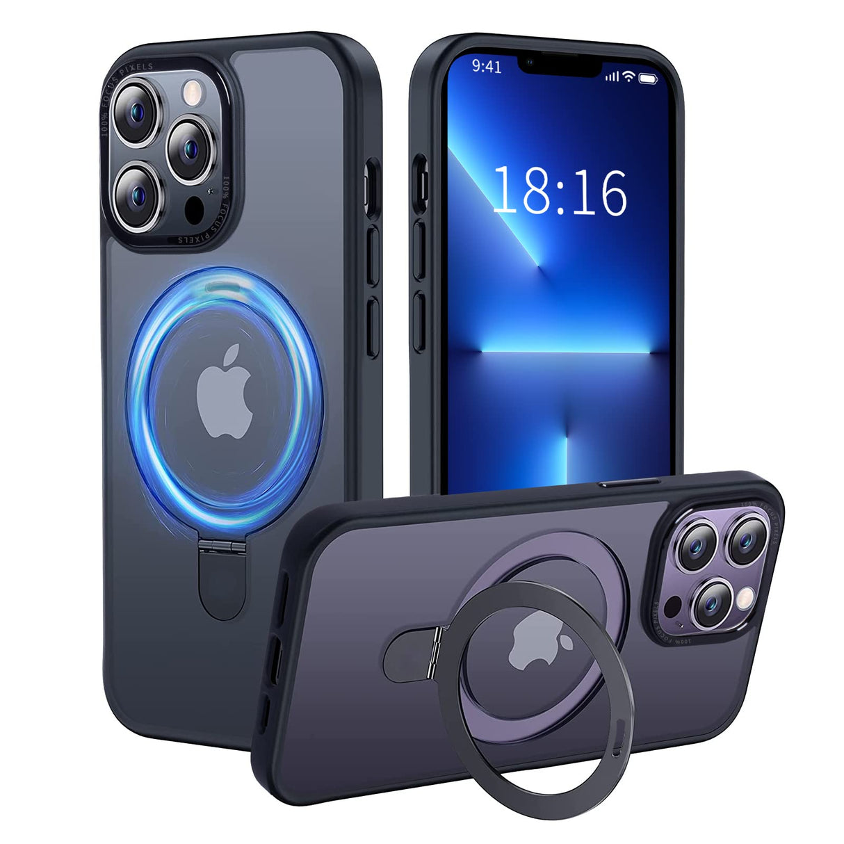 UCHUANG for iPhone 13 Pro Max Case with Magnetic Invisible Stand Cover Shockproof and Anti-Yellow Slim Thin Translucent Matte Protective Magsafe Case for Apple iPhone 13 Pro Max 6.7 inch - Black