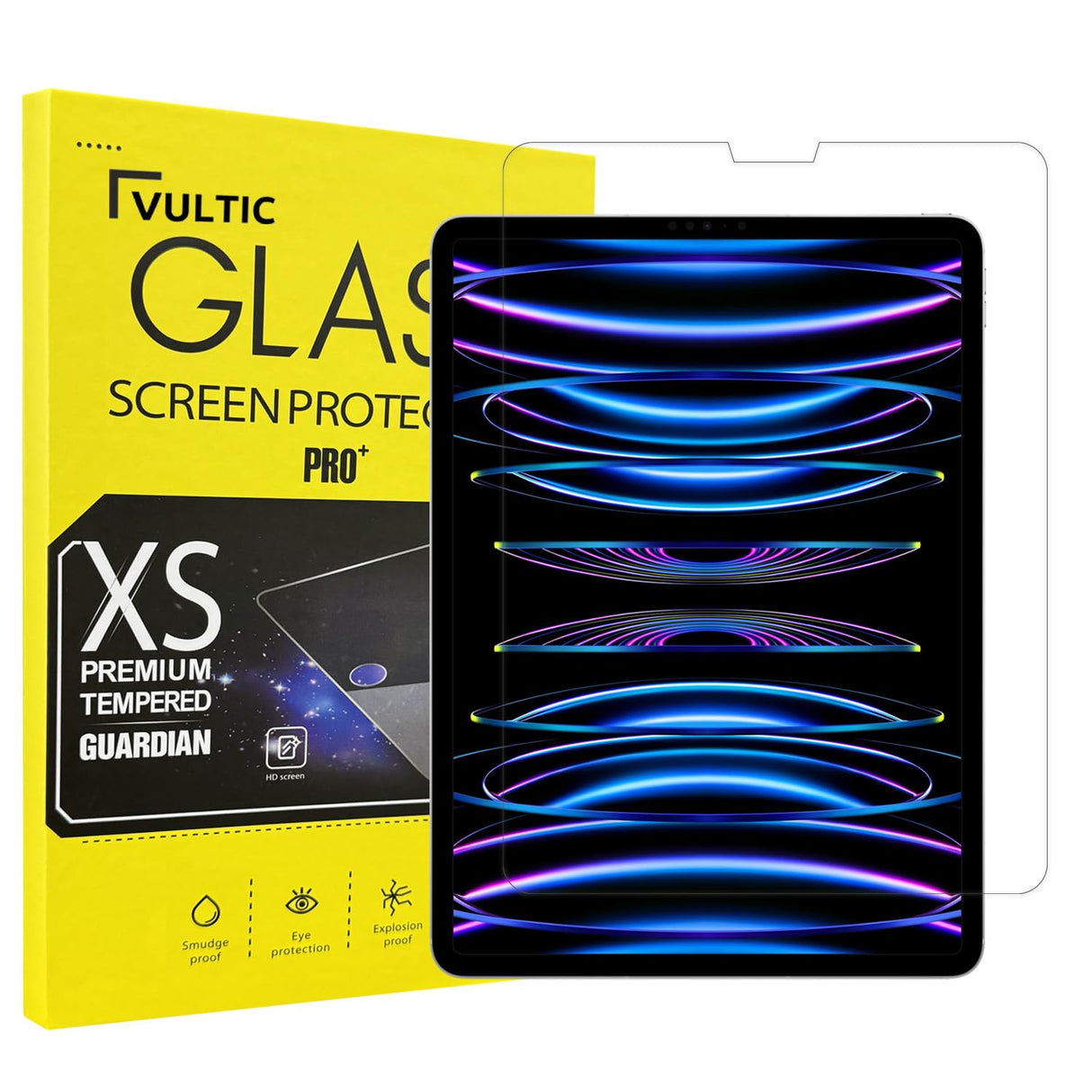 واقي شاشة Vultic لجهاز iPad Pro مقاس 12.9 بوصة (الجيل الثالث/الرابع/الخامس/السادس 2018/2020/2021/2022)، غطاء فيلم زجاجي مقوى