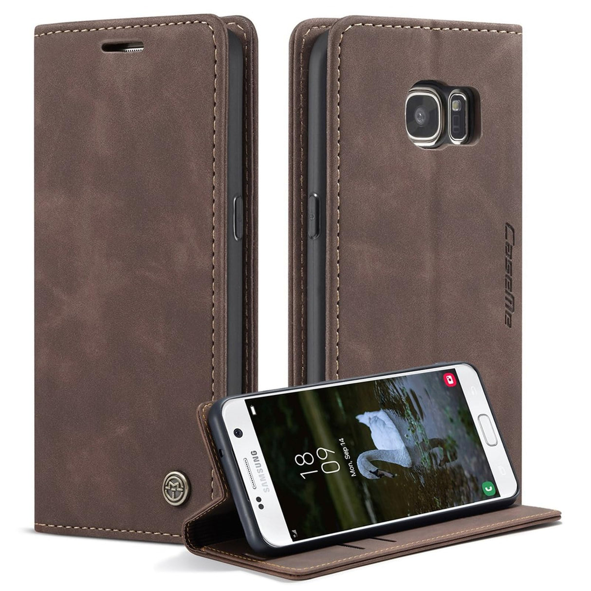 جراب هاتف من الجلد الطبيعي من UniqCase لهاتف Samsung Galaxy S7 SM-G930 - لون بني