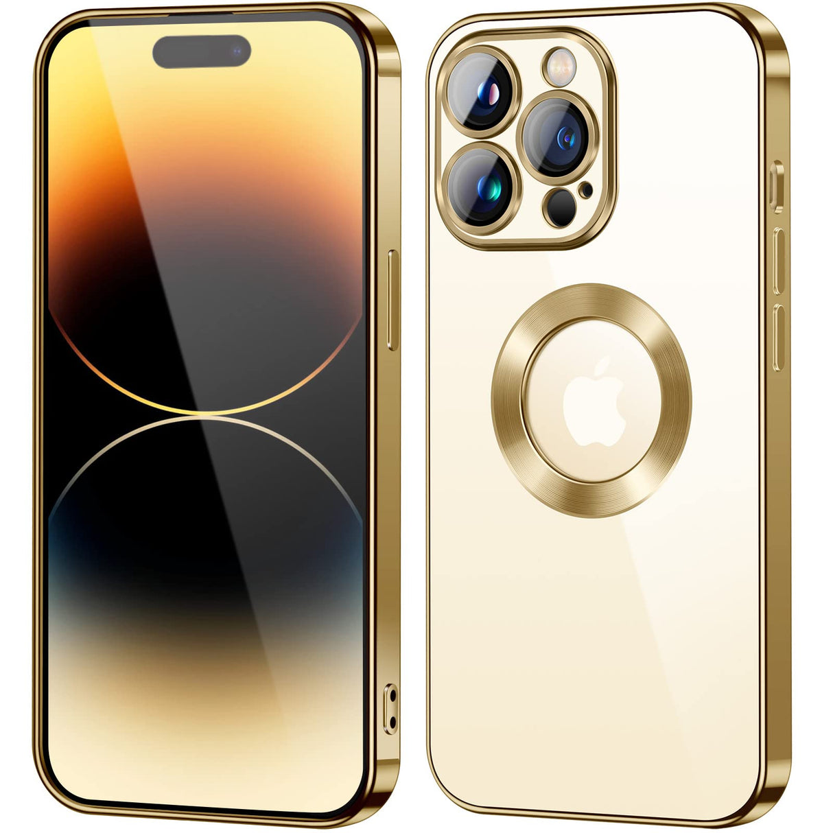 جراب شفاف من AWH لهاتف iPhone 14 pro max | غطاء ناعم من مادة TPU مطلي بالكهرباء لهاتف iPhone 14 pro max | جراب هاتف كامل الجسم واقٍ من السقوط مع غطاء كاميرا لهاتف iPhone 14 pro max (ذهبي)