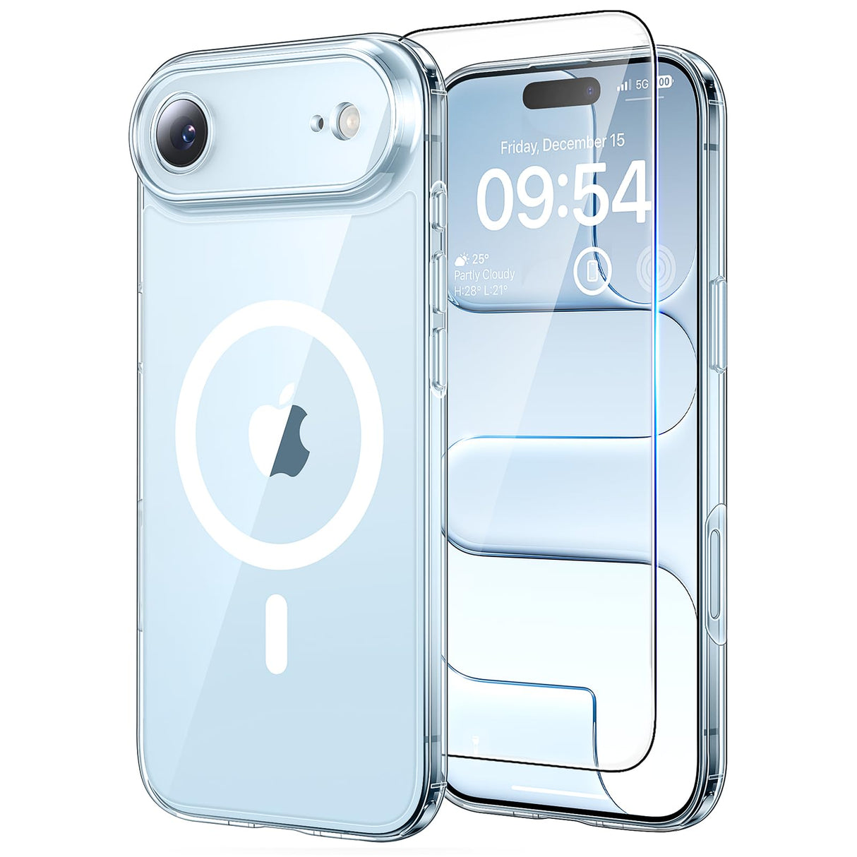 جراب TAURI لهاتف iPhone Air، [متوافق مع MagSafe] مع واقي شاشة من قطعة واحدة، حماية كاملة لعدسة الكاميرا، غطاء هاتف مغناطيسي مقاوم للصدمات بدرجة عسكرية - شفاف