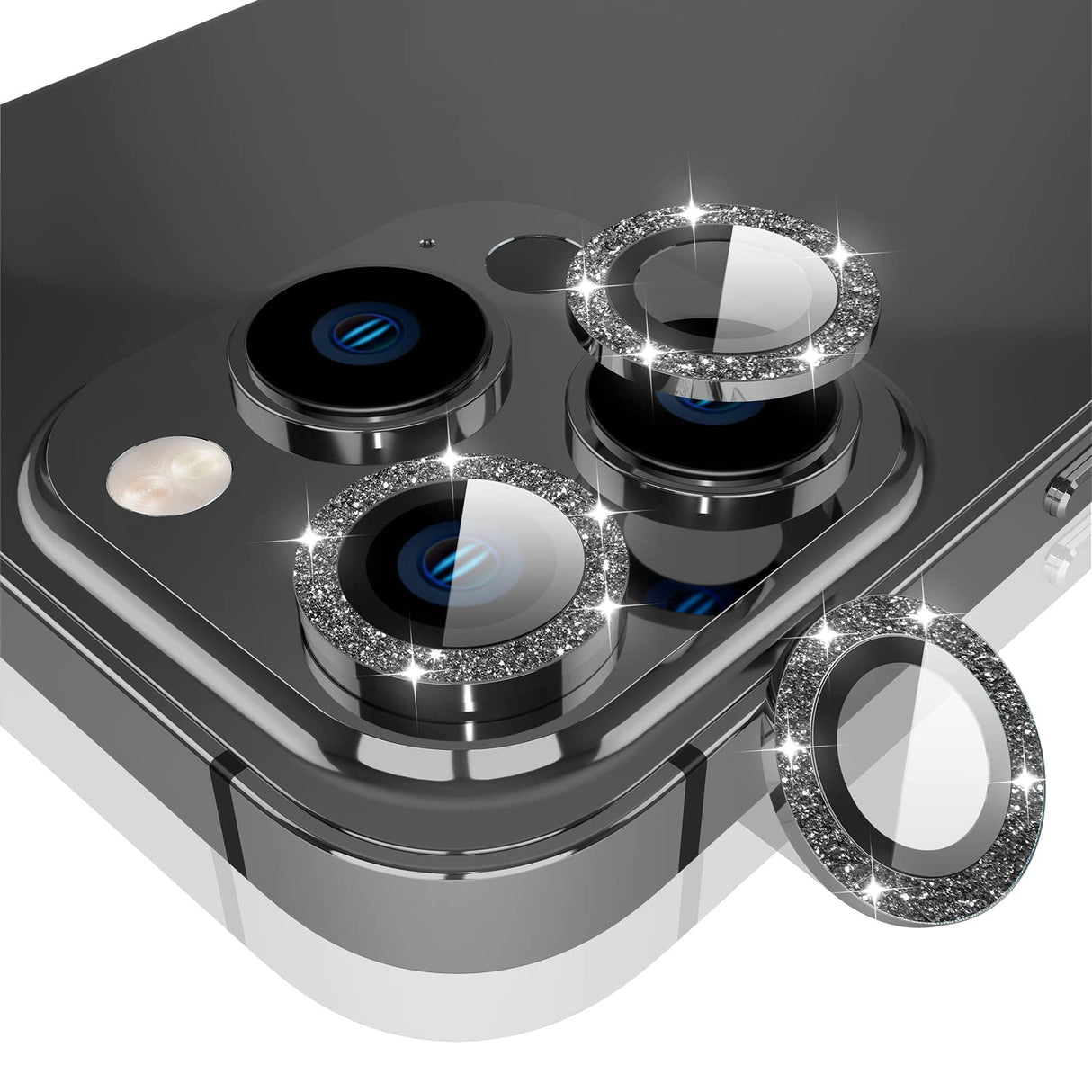 YIUYIUPI [عبوة من 3 قطع] واقي عدسة الكاميرا لهاتف iPhone 14 Pro/iPhone 14 Pro Max، [ترميم عميق] غطاء كاميرا من الزجاج المقوى المقاوم للخدش مع حلقة معدنية وإكسسوارات (رمادي ماسي)