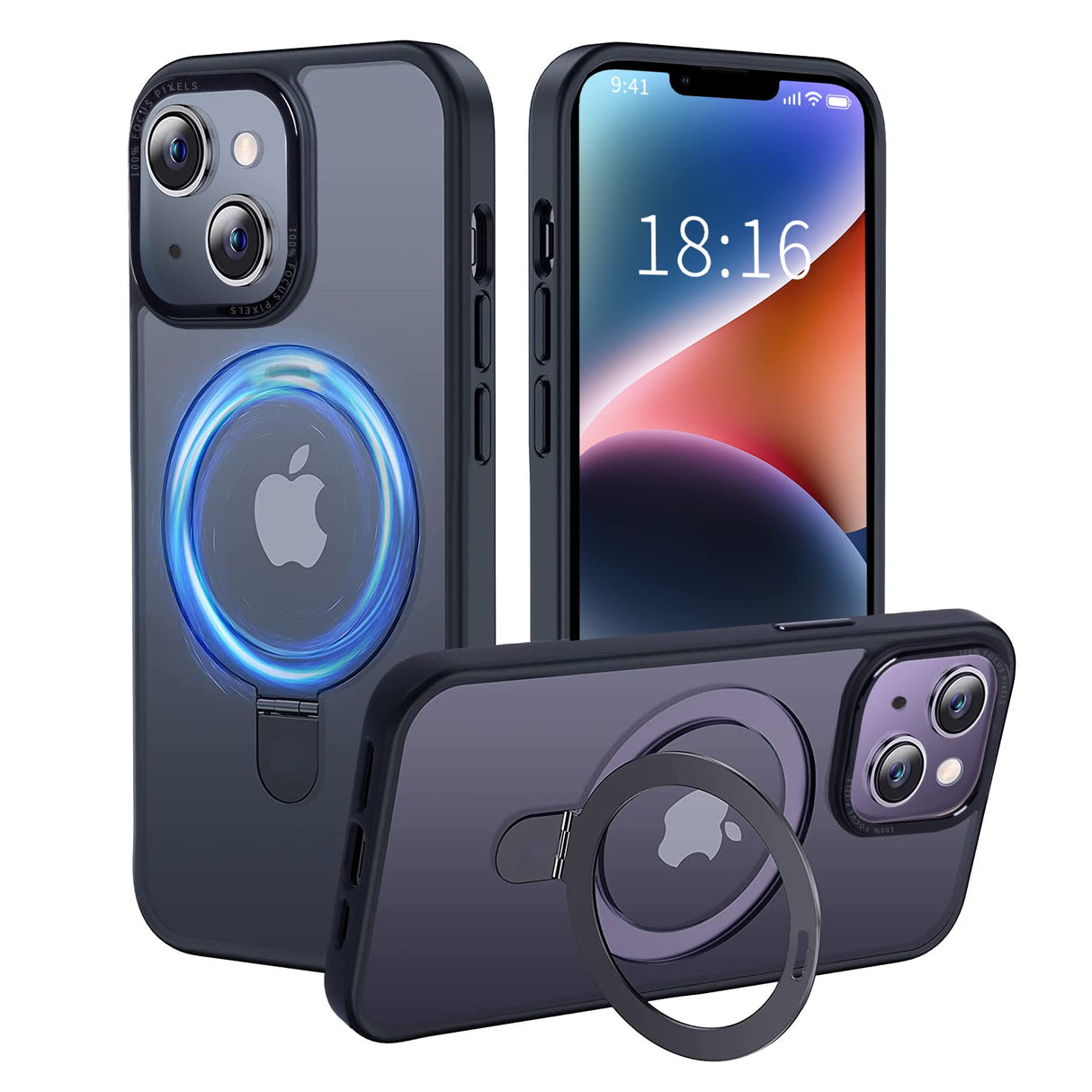 UCHUANG for iPhone 14 Case with Magnetic Invisible Stand Cover Shockproof and Anti-Yellow Slim Thin Translucent Matte Protective Magsafe Case for Apple iPhone 14 6.1 inch - Black