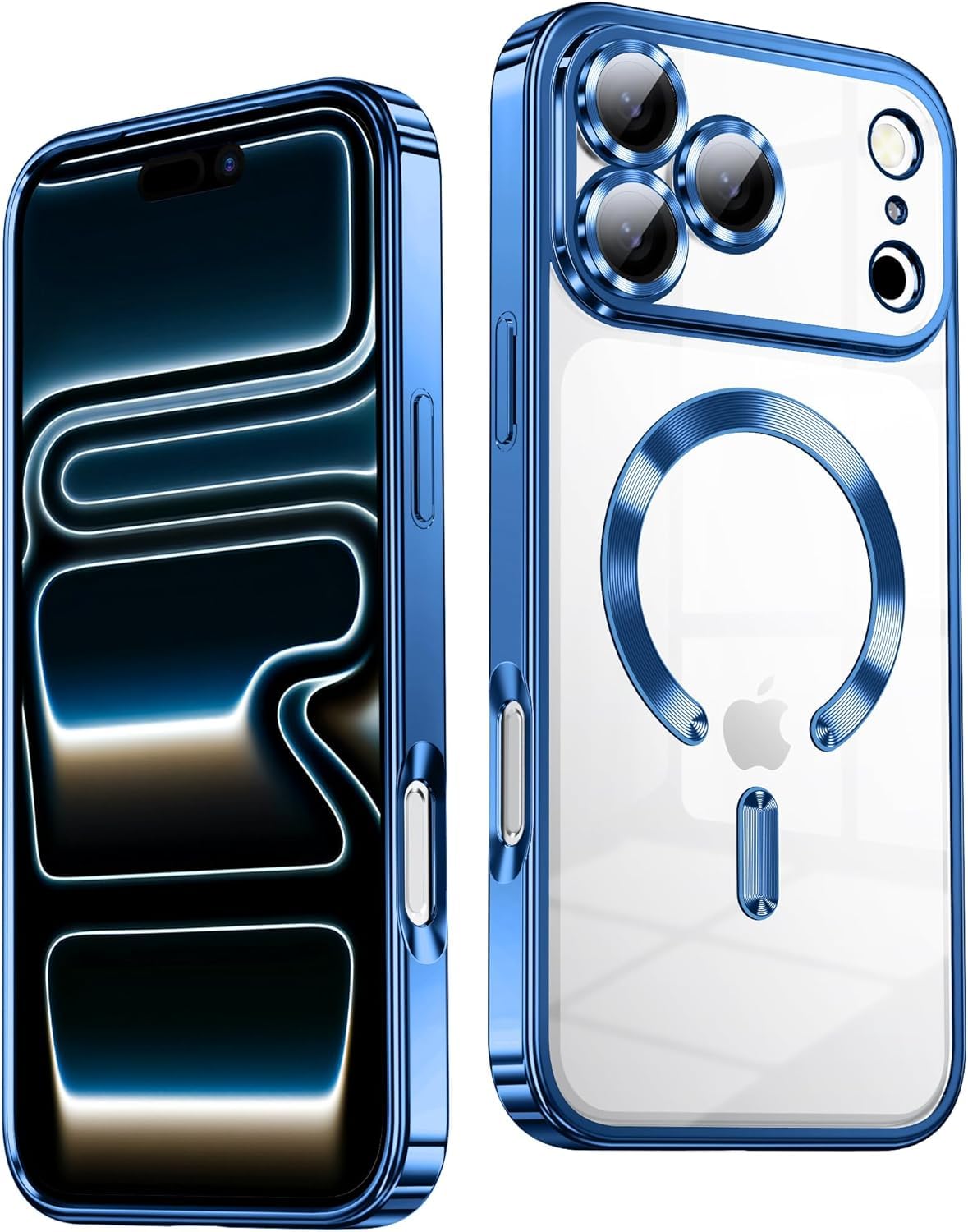Zubitech Magnetic for iPhone 17 Pro max Case with MagSafe [Never Yellowing] [Military Grade Drop Protection] Full Camera Lens Protector Plating Soft Clear Phone Case (Blue, iPhone 17 Pro Max)