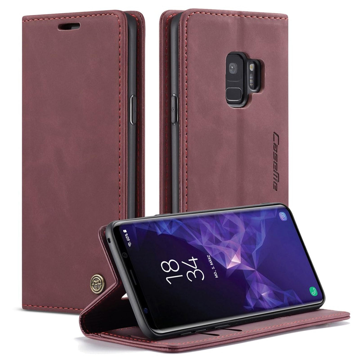 جراب محفظة جلدي من UniqCase، قابل للامتصاص تلقائيًا، لهاتف Samsung Galaxy S9 G960 - أحمر