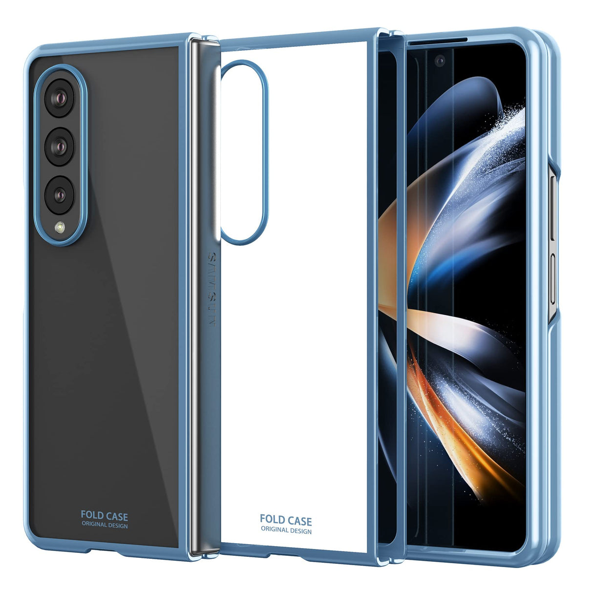 جراب 𝐃𝐃𝐉 فائق النحافة لهاتف Samsung Galaxy Z Fold 4، غطاء شفاف فاخر من البولي كربونات الصلب، جراب حماية مقاوم للخدش والصدمات لهاتف Galaxy Z Fold 4 5G (أزرق ياقوتي شفاف)