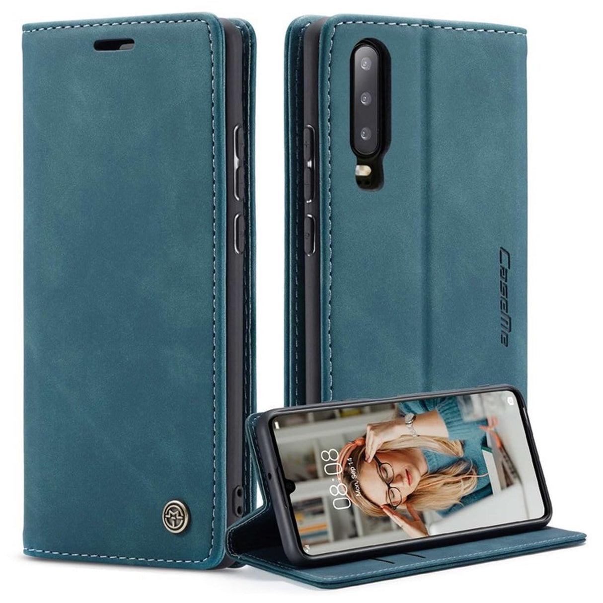 UniqCase لهاتف Huawei P30 غطاء محفظة من الجلد الصناعي المقاوم للصدمات ومضاد للخدش - أزرق