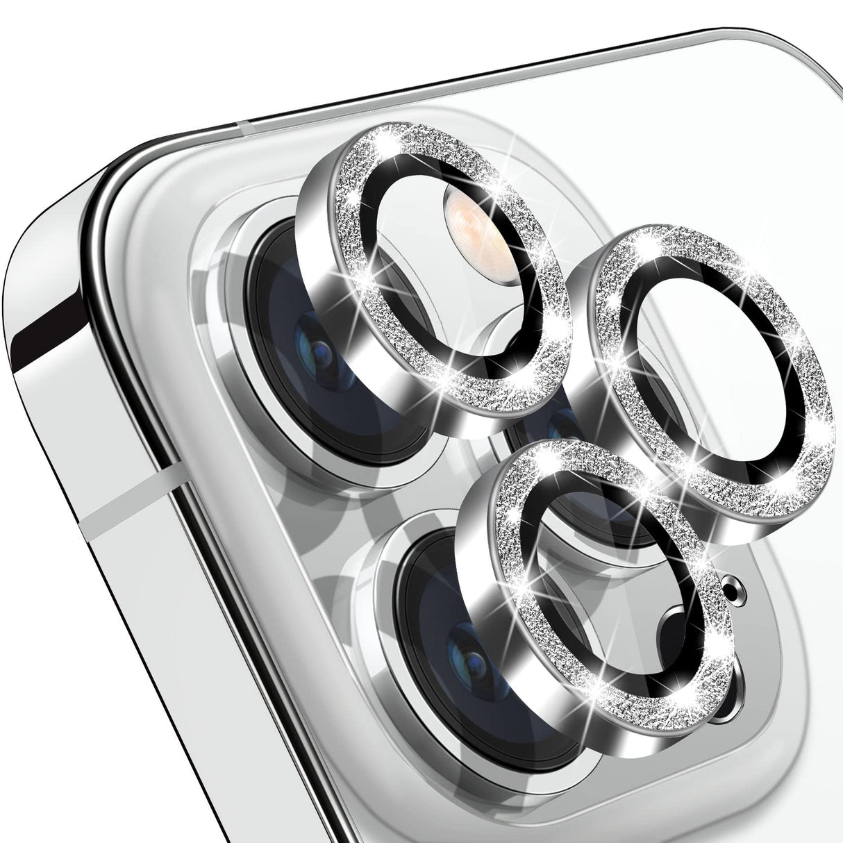واقي عدسة كاميرا AWH Hsefo لهاتف iPhone 14 Pro وiPhone 14 Pro Max، غطاء عدسة ماسي لامع لامع، غطاء كاميرا من الزجاج المقوى 9H، واقي شاشة مقاوم للخدش والصدمات - 3 قطع فضي لامع