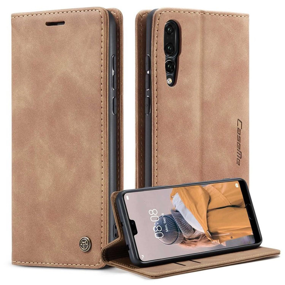 UniqCase لهاتف Huawei P20 Pro غطاء هاتف مضاد للخدش ومحفظة جلدية PU مغناطيسية ذاتية الامتصاص وقابلة للطي - بني