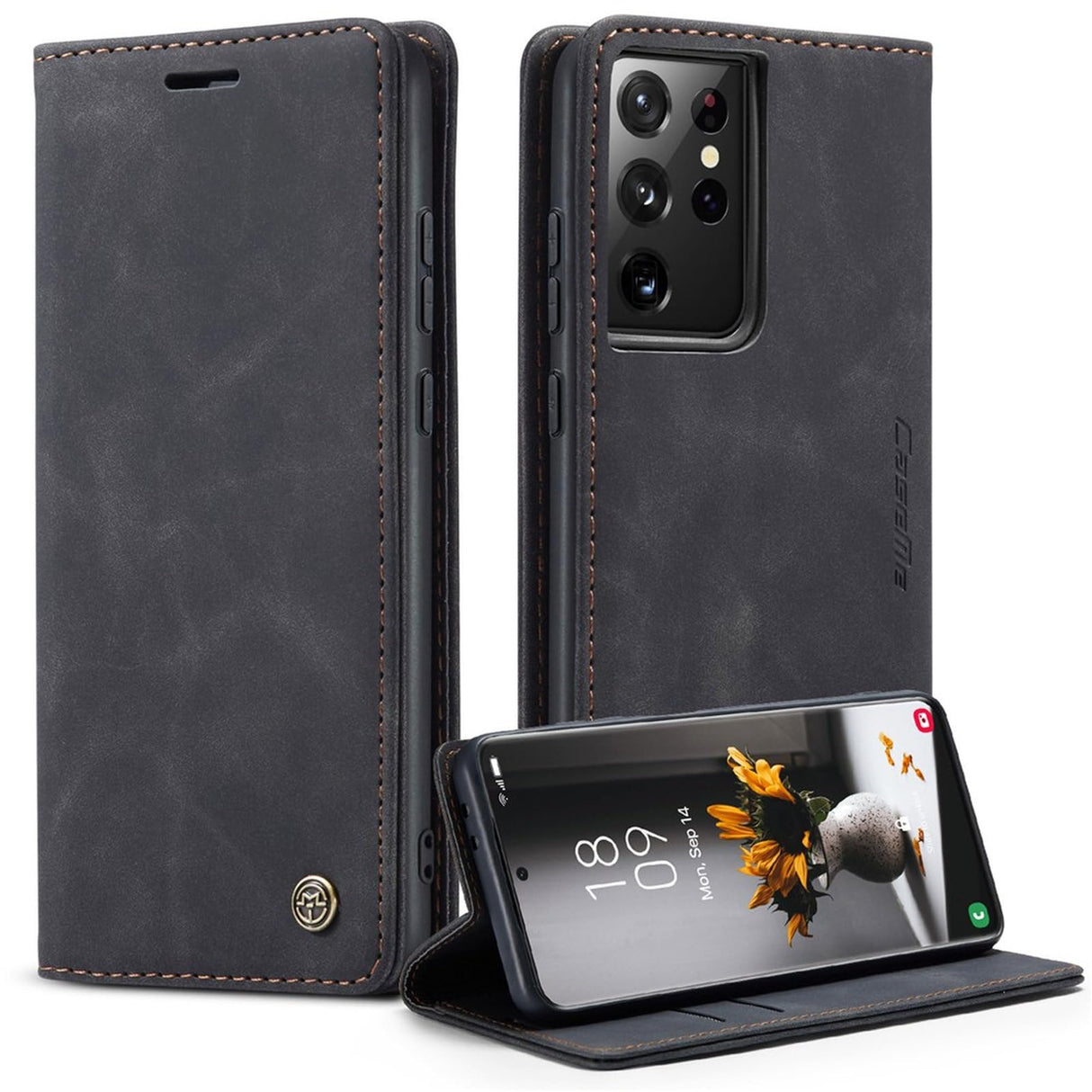 جراب محفظة جلدي من UniqCase مزود بشفط أوتوماتيكي لهاتف Samsung Galaxy A72 4G/5G - أسود