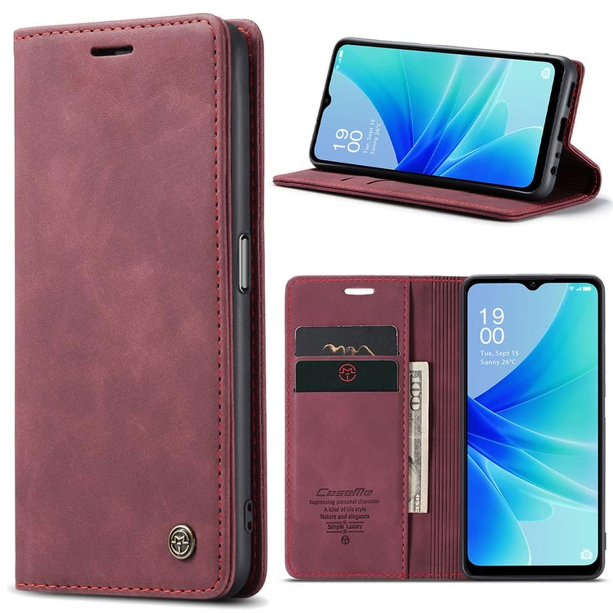 جراب جلدي من UniqCase لهاتف Oppo A57 4G / A57s 4G / A57e 4G / A77 4G / A77s 4G / OnePlus Nord N20 SE 4G - أحمر