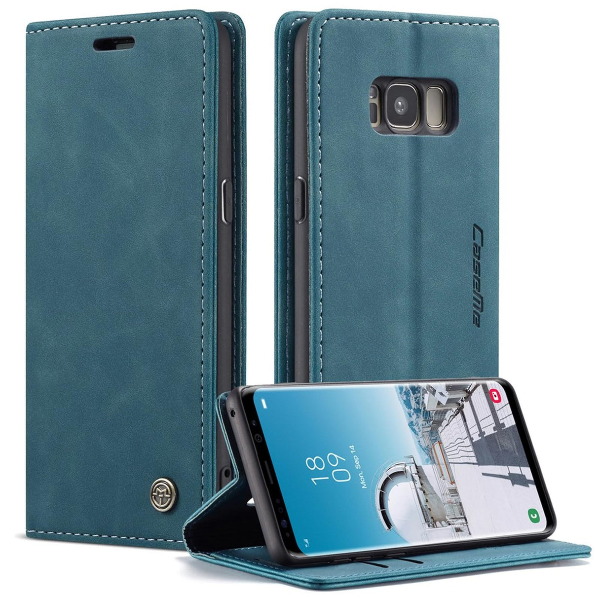 غطاء هاتف من الجلد القابل للامتصاص تلقائيًا من UniqCase لهاتف Samsung Galaxy S8 G950 - أزرق وأخضر