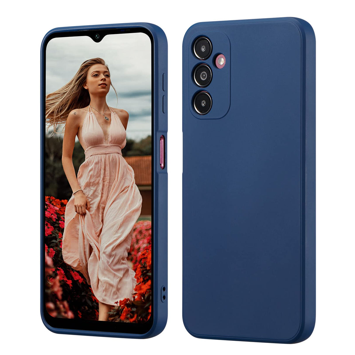 UEEBAI Case for Samsung Galaxy A14 5G, Slim Liquid Silicone Case Shockproof Full Body Protection Phone Case with Anti-Scratch Microfiber Ultra Slim Soft Rubber Cover Cute Bumper - Navy Blue