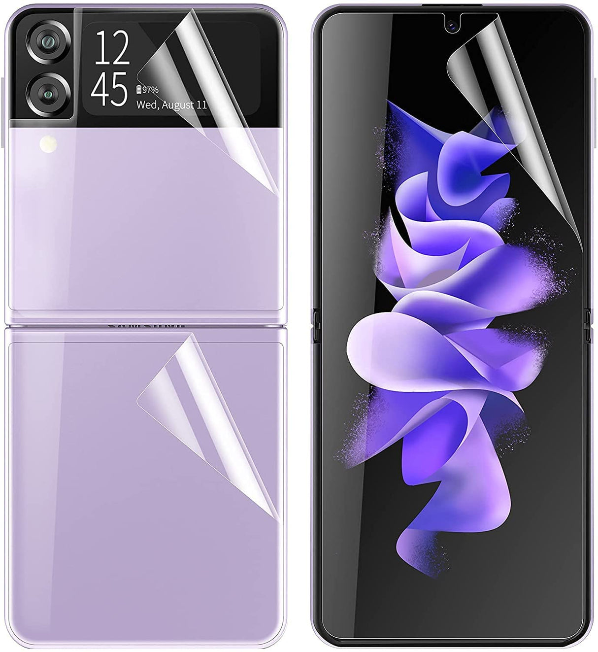 واقي شاشة AWH لهاتف Samsung Galaxy Z Flip 3 5G، واقي شاشة أمامي وخلفي فائق النحافة عالي الدقة (HD) مقاوم للخدش لهاتف Z Flip 3 5G 2021 (Samsung Z Flip 5G)