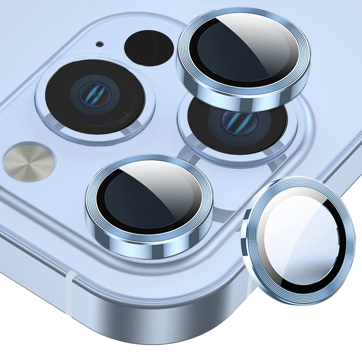 YIUYIUPI [عبوة من 3 قطع] واقي عدسة الكاميرا لهاتف iPhone 14 Pro/iPhone 14 Pro Max، [ترميم عميق] غطاء كاميرا من الزجاج المقوى المقاوم للخدش مع حلقة معدنية (CD-blue)