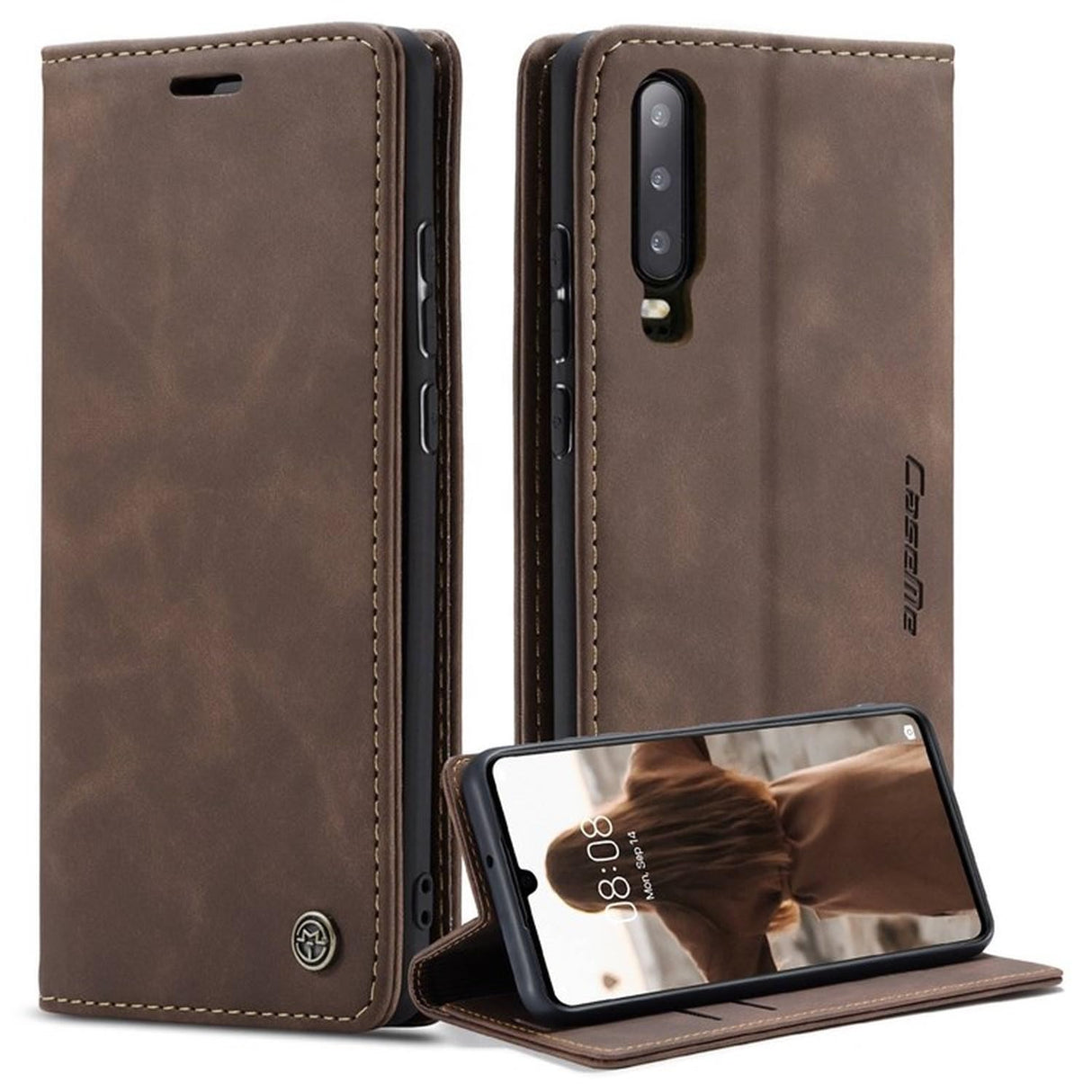 UniqCase لهاتف Huawei P30 غطاء محفظة من الجلد الصناعي المقاوم للصدمات ومضاد للخدش - لون القهوة