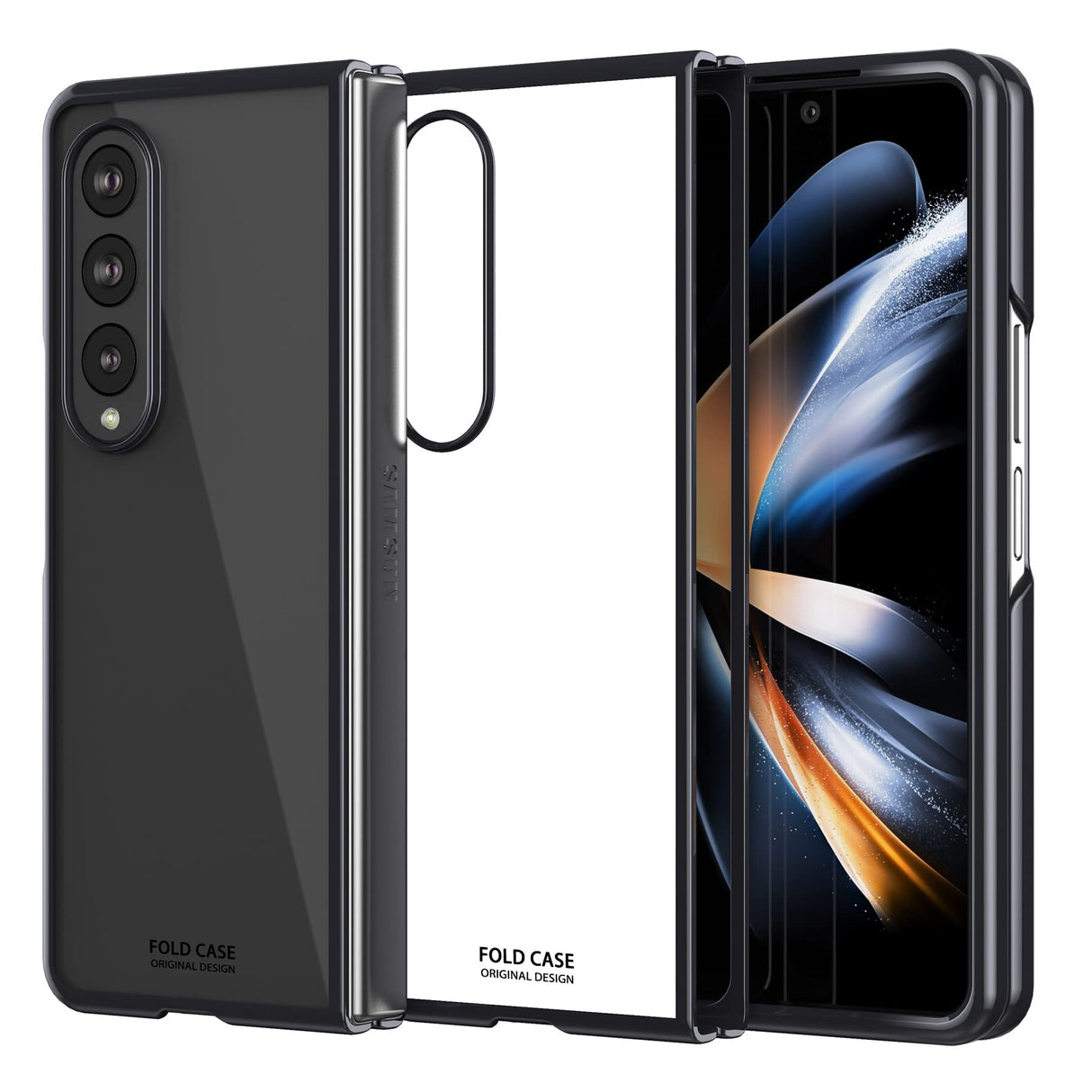 جراب 𝐃𝐃𝐉 فائق النحافة لهاتف Samsung Galaxy Z Fold 4، غطاء شفاف فاخر من البولي كربونات الصلب، جراب حماية مضاد للخدش والصدمات لهاتف Galaxy Z Fold 4 5G (أسود فحمي شفاف)