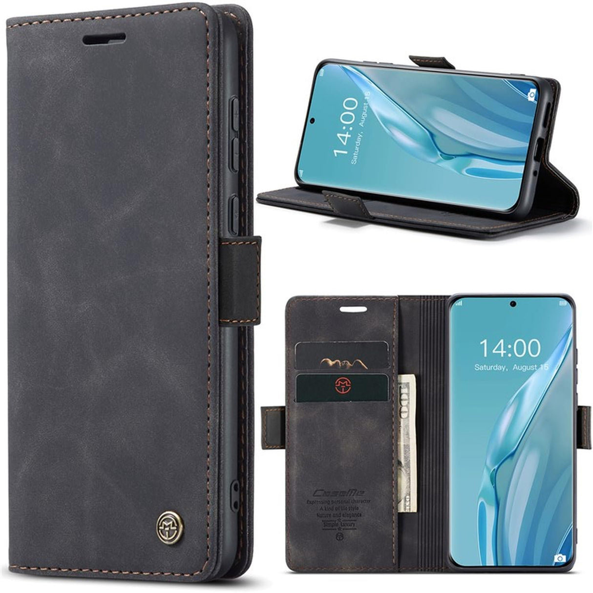 UniqCase لهاتف Huawei P60 حافظة محفظة من الجلد الصناعي مقاومة للصدمات - أسود