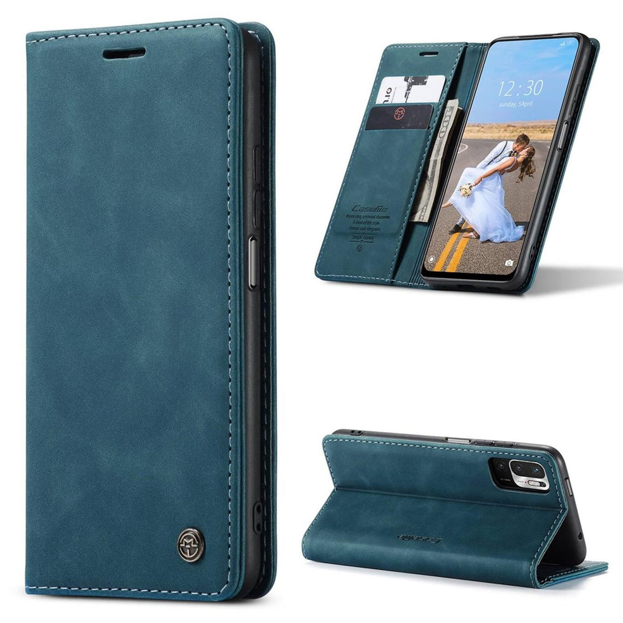 UniqCase لهاتف Xiaomi Redmi Note 10 5G/Redmi Note 10T 5G/Poco M3 Pro 4G/5G جراب من جلد البولي يوريثان مع حامل ومحفظة مغناطيسية وغطاء واقٍ بإغلاق تلقائي - أزرق وأخضر
