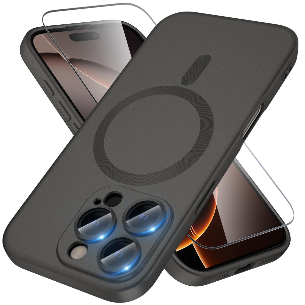 X-level Magnetic for iphone 16 Pro Max Case with Screen Protector, Compatible with MagSafe, [Built-in Camera Lens Protector] Silicone Soft Anti-Scratch Shockproof Slim Cases for 16 Pro Max, Gray