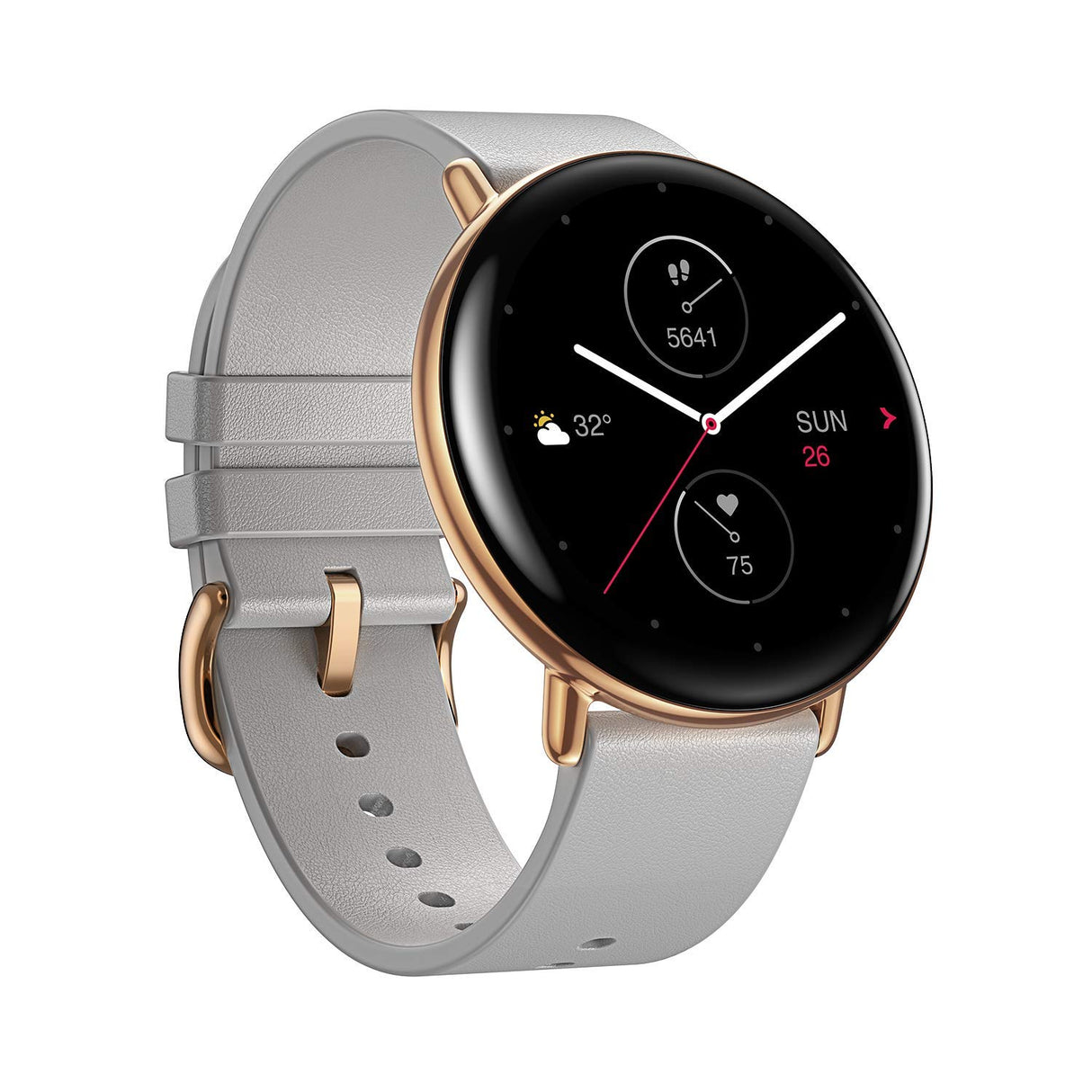 ساعة زيب إي سيركل الذكية لقياس الصحة واللياقة البدنية مع معدل ضربات القلب، وتشبع الأكسجين في الدم، ومراقبة نوم حركة العين السريعة، وهيكل من الفولاذ المقاوم للصدأ، وسوار من الجلد، لون رمادي قمري