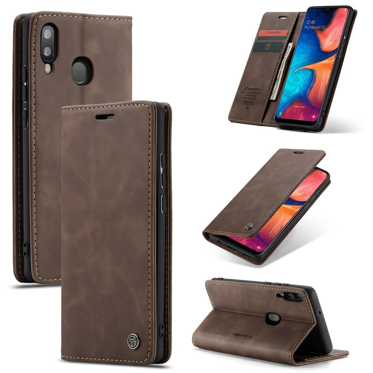 UniqCase Auto-absorbed Leather Flip Wallet Case For Samsung Galaxy A20e - Coffee