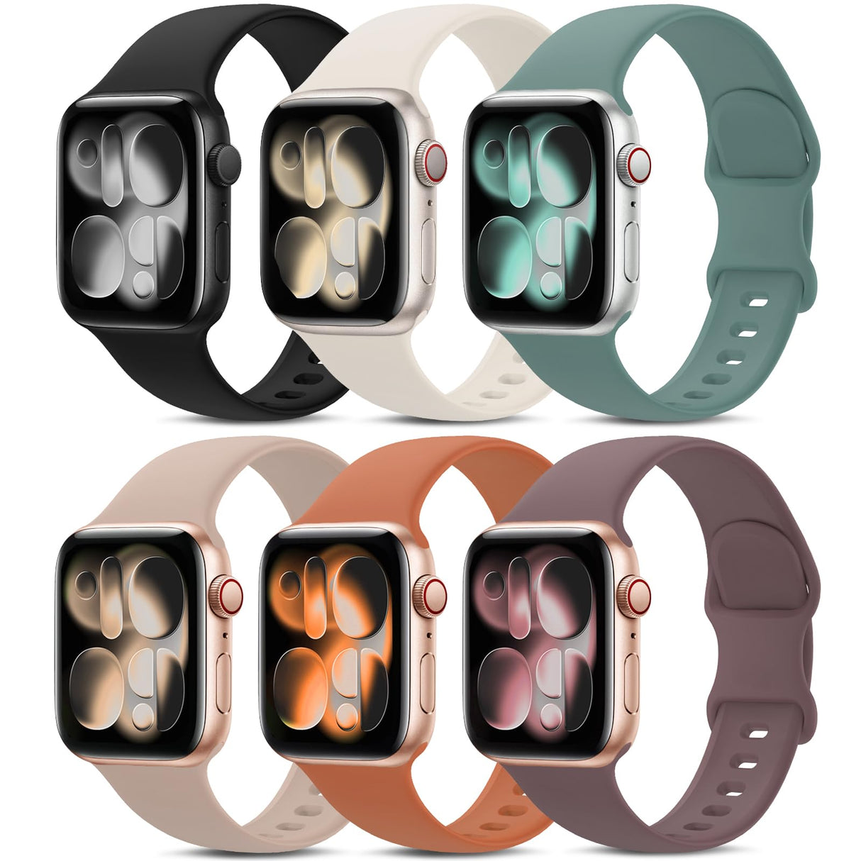 مجموعة من 6 أشرطة رياضية متوافقة مع سوار ساعة Apple Watch 38 مم 40 مم 41 مم 42 مم 44 مم 45 مم 49 مم 46 مم، حزام سيليكون مقاوم للماء متوافق مع iWatch Apple Watch Series 10 9 Ultra 8 7 6 5 4 3 2 1 SE للنساء والرجال