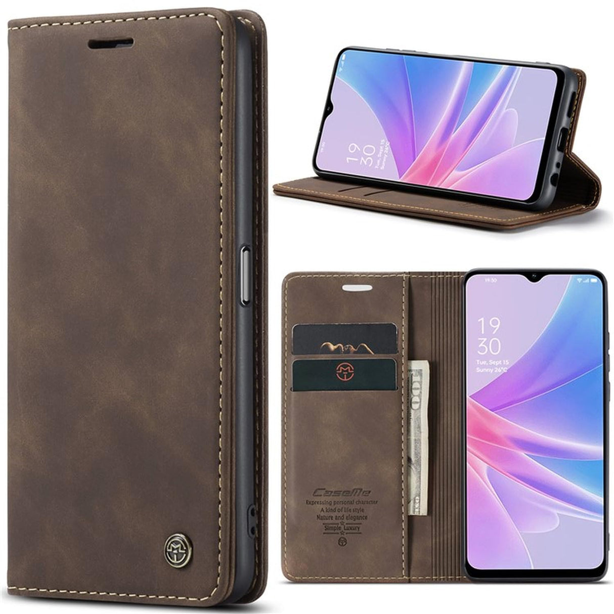 UniqCase لهاتف Oppo A78 5G جراب محفظة متعدد الوظائف مصنوع من جلد البولي يوريثان مع حامل قابل للطي - لون بني