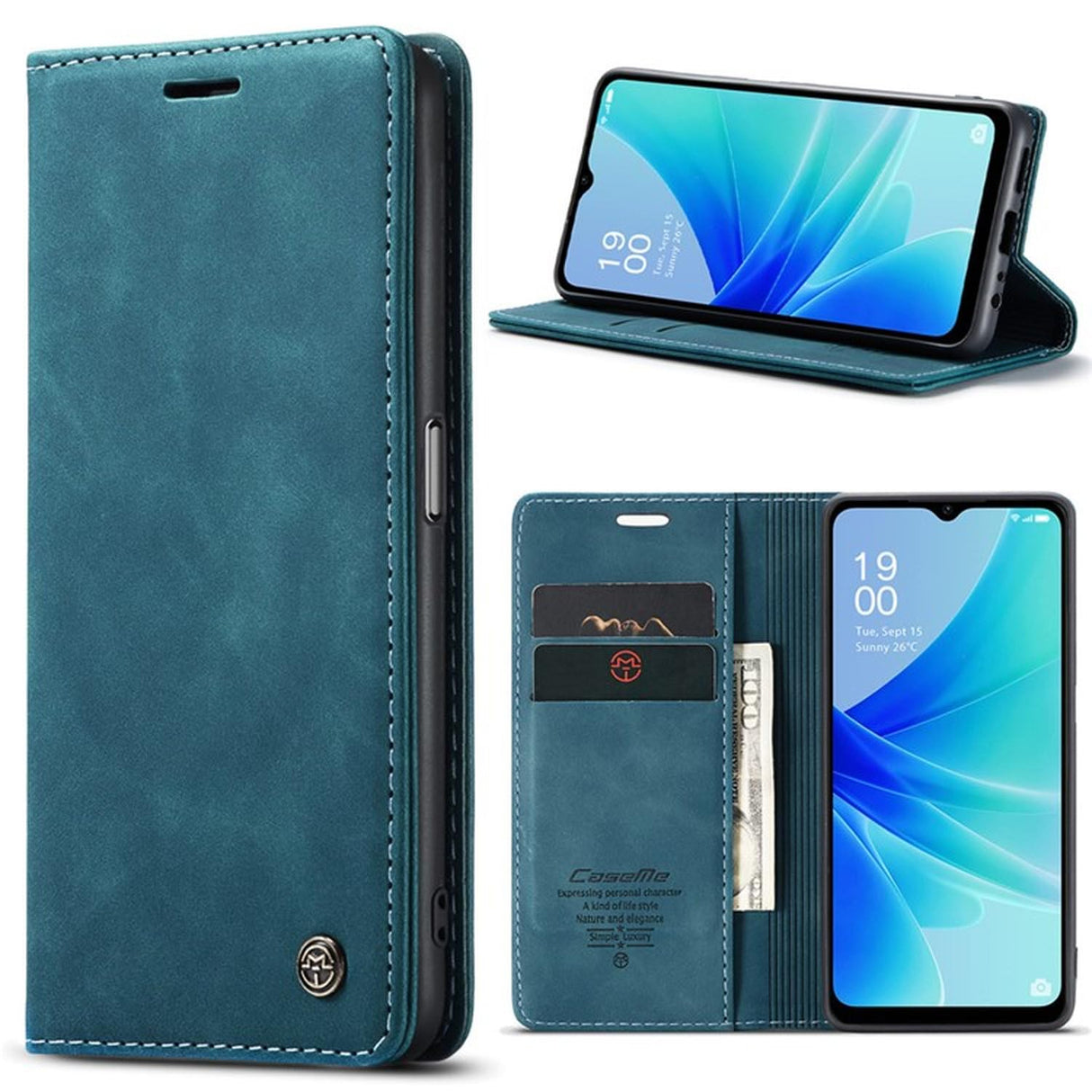 جراب جلدي من UniqCase لهاتف Oppo A57 4G / A57s 4G / A57e 4G / A77 4G / A77s 4G / OnePlus Nord N20 SE 4G - أزرق