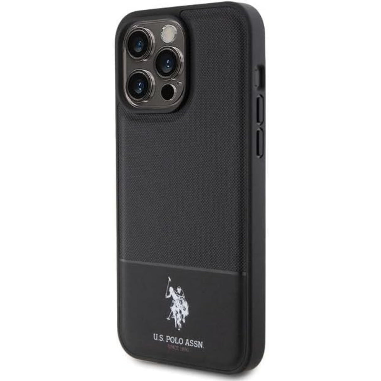 جراب CG MOBILE US Polo الجلدي بنمط شبكي لهاتف iPhone 15 Pro Max (أسود)