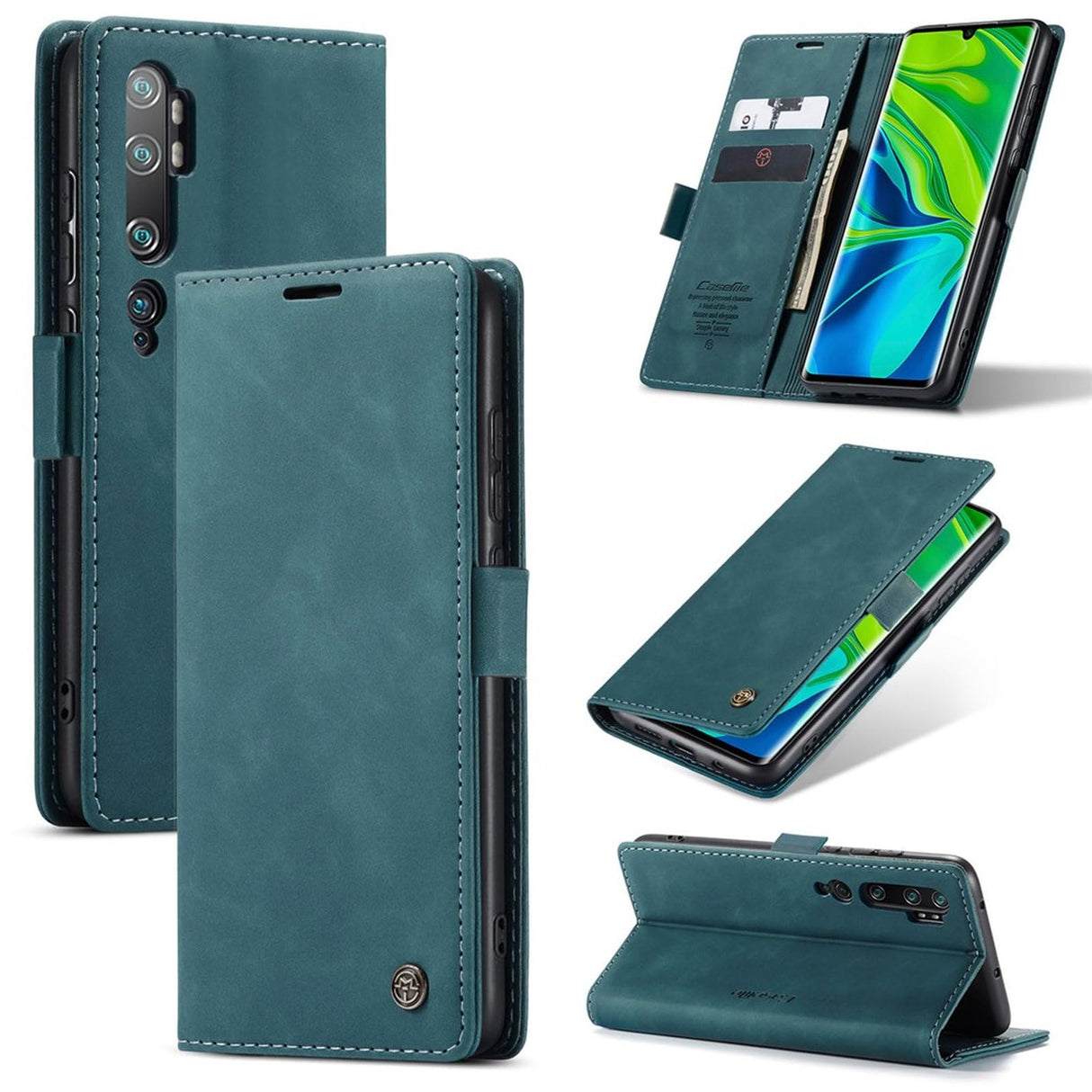 جراب محفظة جلدي من UniqCase، ممتص تلقائيًا، لهاتف Xiaomi Mi CC9 Pro/Mi Note 10 Pro/Mi Note 10 - أزرق وأخضر