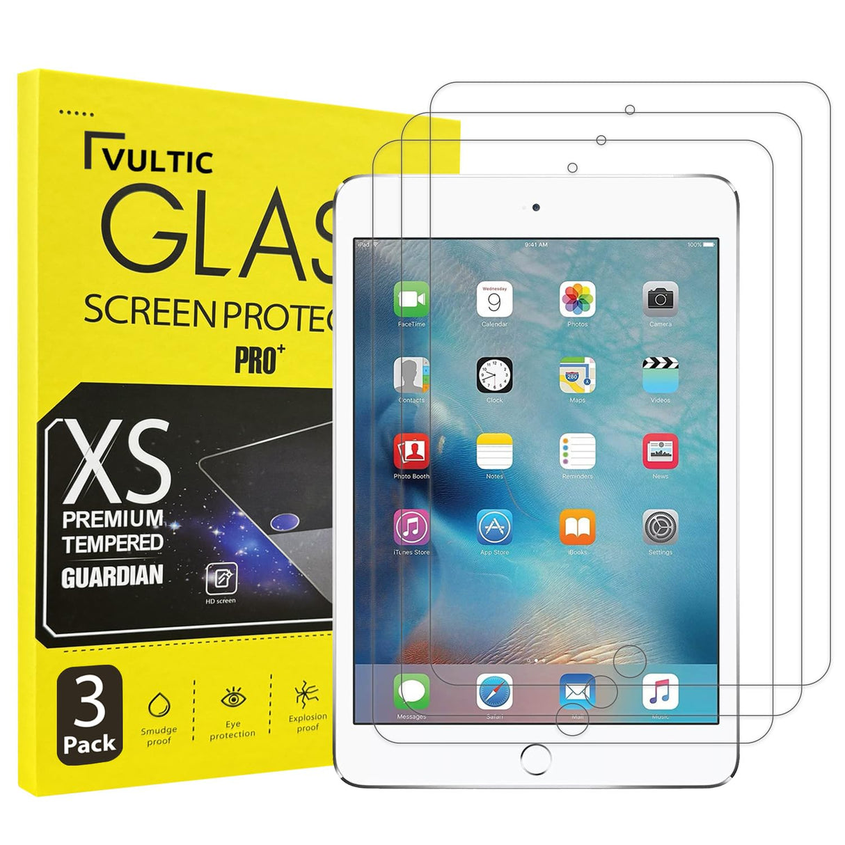 واقي شاشة Vultic iPad Pro 9.7 من الزجاج المقوى لجهاز Apple iPad Pro 9.7 بوصة 2016 [عبوة من 3 قطع]