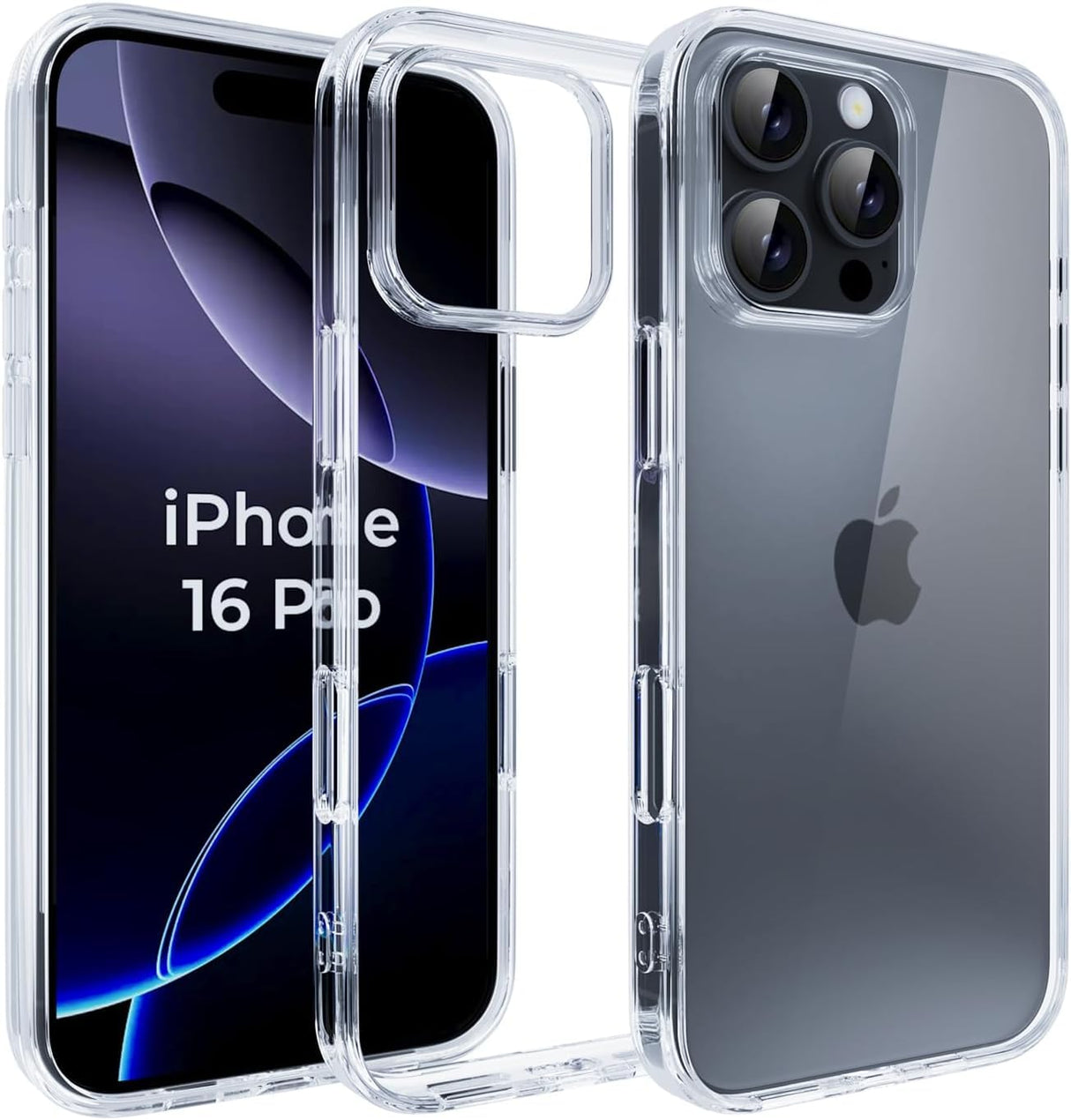 TR-PLANET for iPhone 16 Pro Case, Crystal Clear [Non-Yellowing], Shockproof [Military Grade Protection], Wireless Charging Compatible, Slim [Hard Clear Back] Case Cover for iPhone 16 Pro, Clear