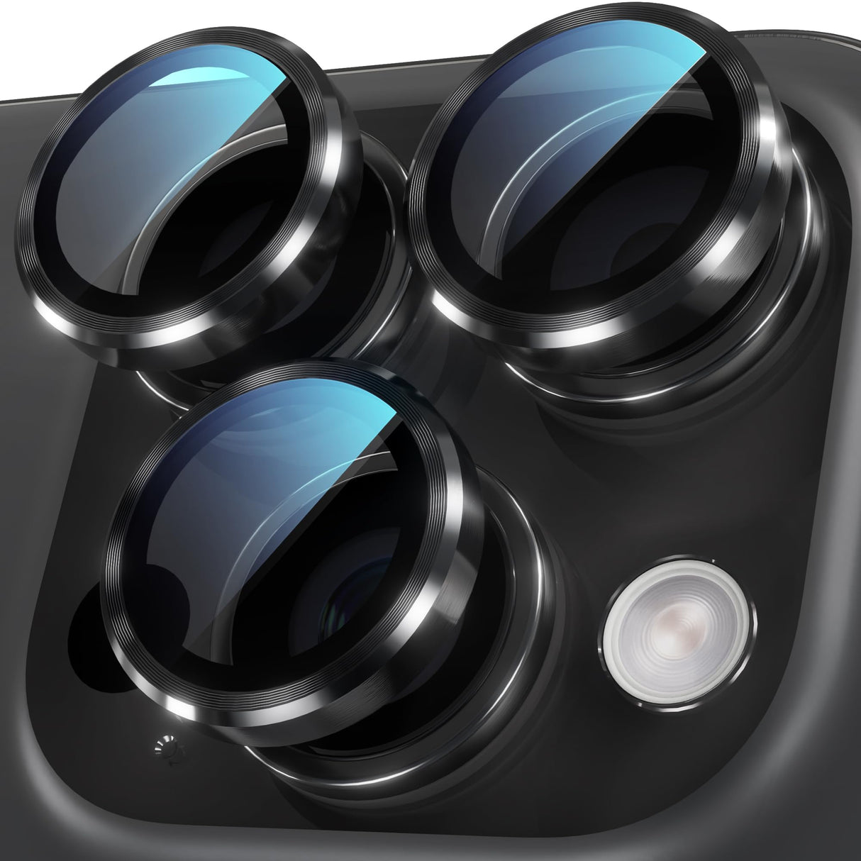 واقي عدسة الكاميرا YWXTW لهاتف iPhone 16 Pro/iPhone 16 Pro Max، [صينية تركيب بخطوة واحدة] واقي شاشة من الزجاج المقوى، غطاء كاميرا فردي معدني، ملحقات حافظة مناسبة (تيتانيوم أسود)