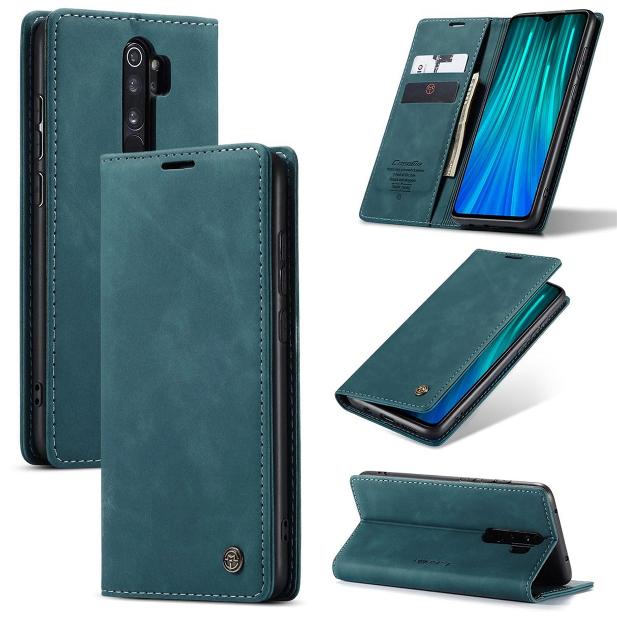 جراب محفظة جلدي من UniqCase قابل للامتصاص تلقائيًا لهاتف Xiaomi Redmi Note 8 Pro - أزرق وأخضر