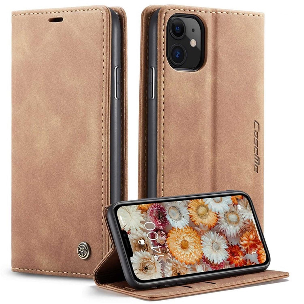 جراب محفظة جلدي قابل للطي من UniqCase قابل للامتصاص تلقائيًا لهاتف iPhone 11 مقاس 6.1 بوصة (2019) - بني